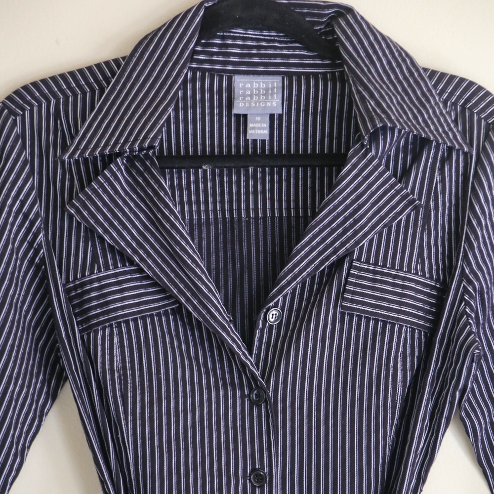 Vintage Rabbit Rabbit Rabbit Designs Black Pinstripe Shirtdress